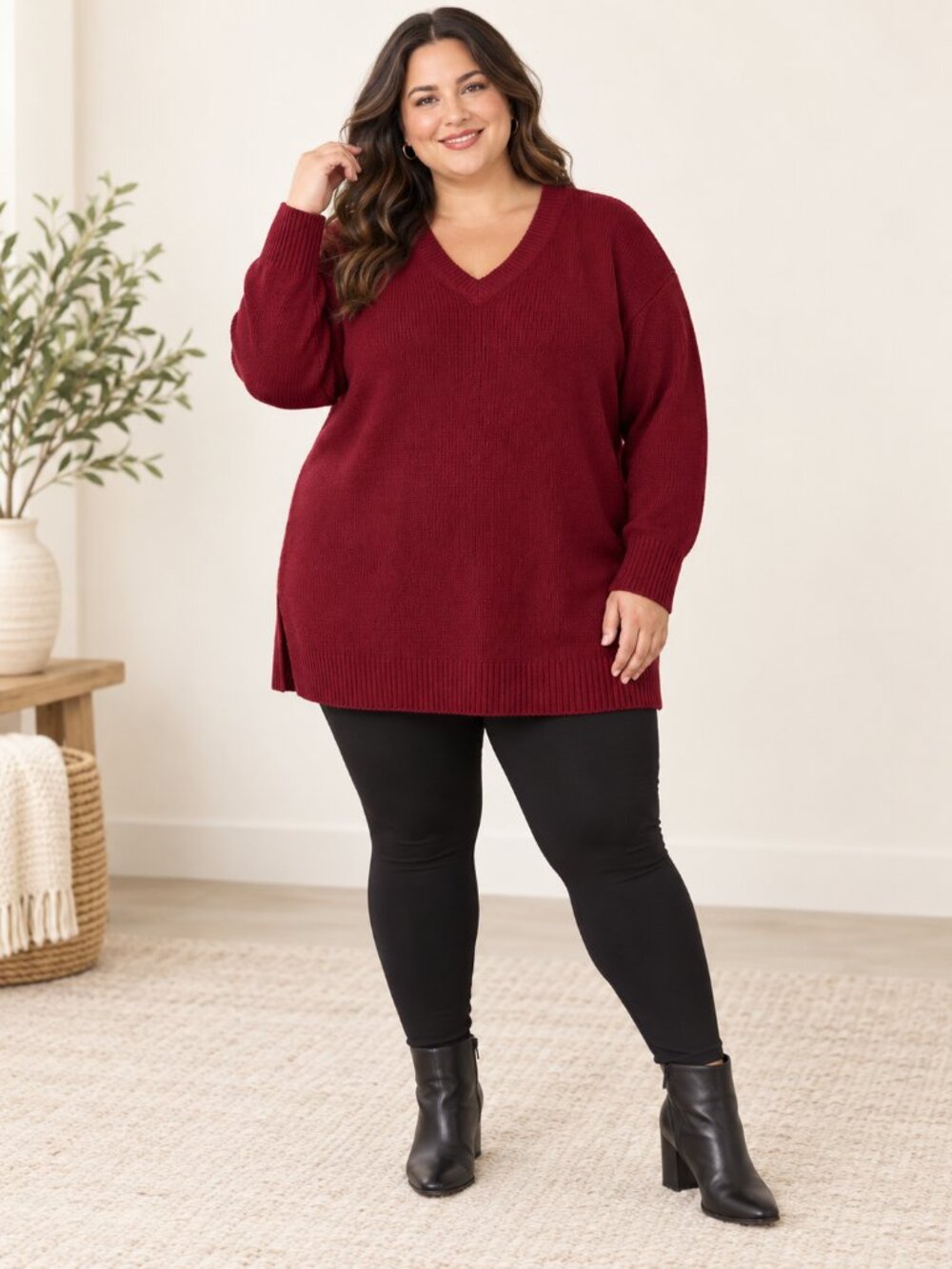 Ava & Viv Burgundy V-Neck Tunic Sweater Women’s Plus 4X NWT